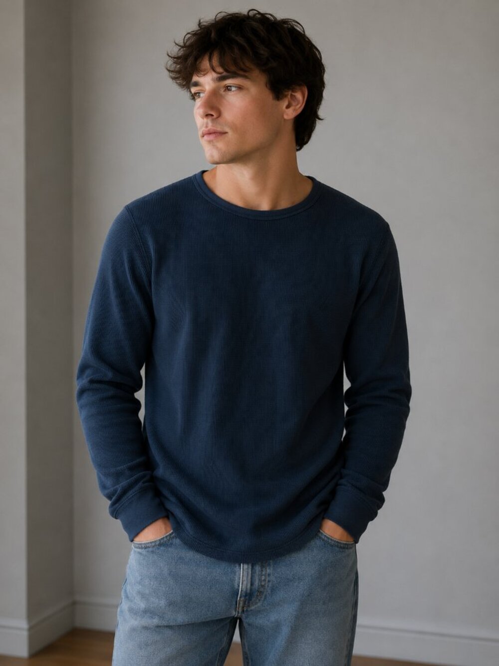 Urban pipeline black henley thermal long sleeve